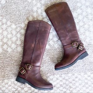 Lucky Brand Falta Riding Boots in Tuscany Bridle Gold Brass Hardware Size 6.5